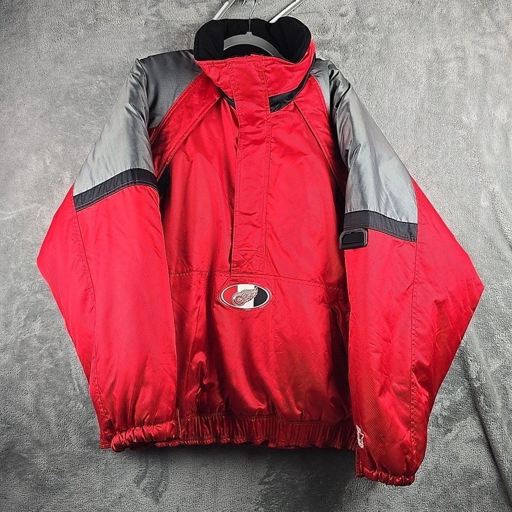 Vintage NHL 90s Detroit Red Wings Starter Pullover Jacket Mens Large Red 1/2 Zip